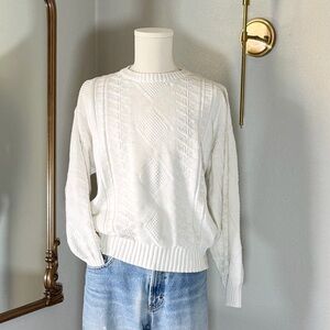 VTG 90s London Towne Cable Knit Sweater L Grandpa Core Preppy 100% Cotton USA